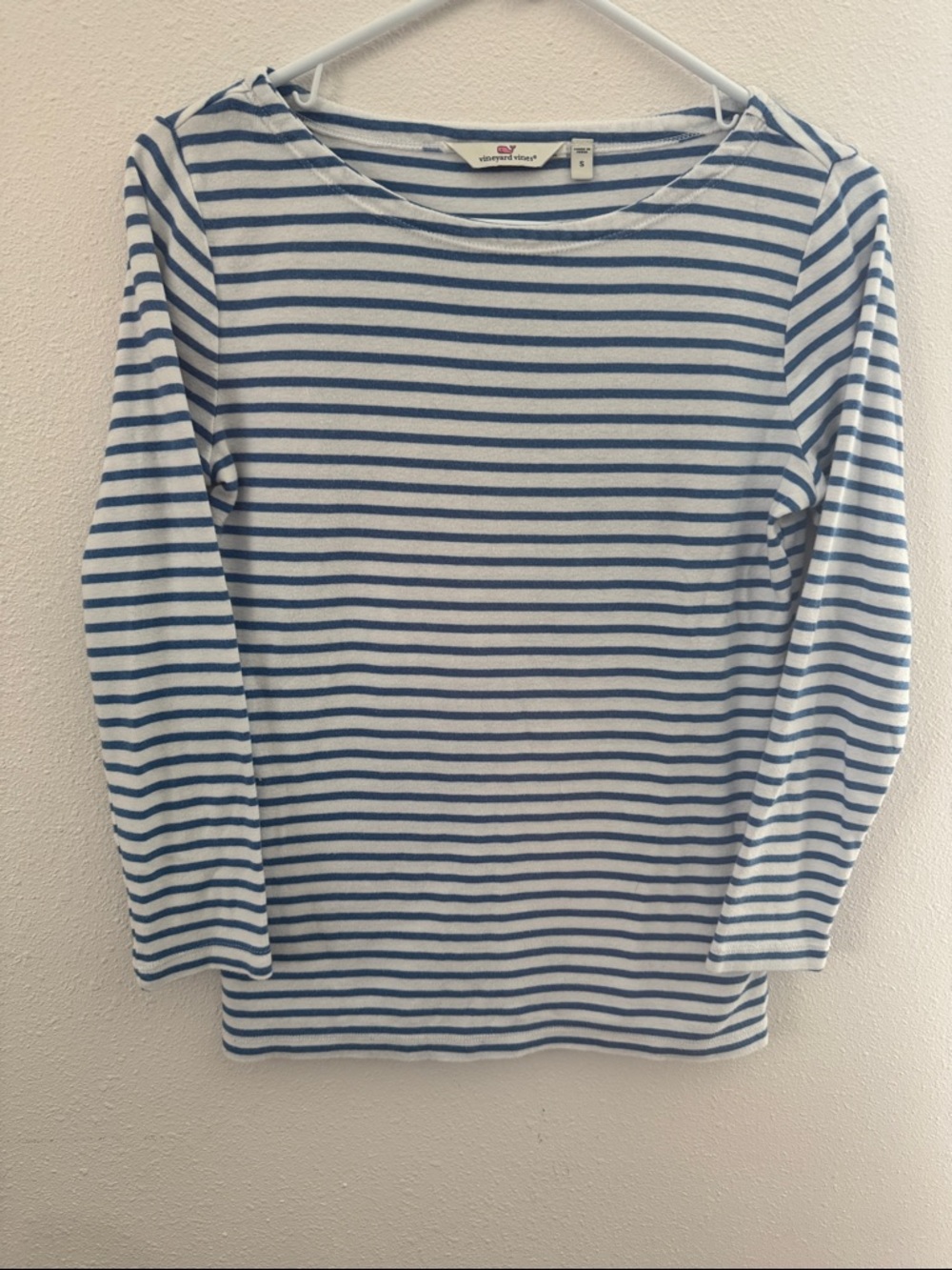 Vineyard Vines Blue & White Striped Boatneck Top, 3/4 Sleeves
